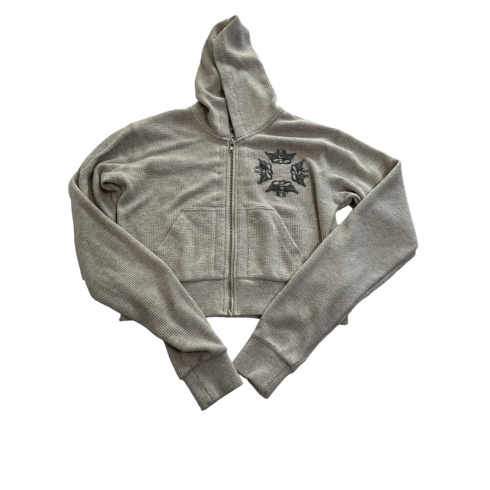 Boys Lie Women's Light Gray Zip Hoodie with Embroidered Crest